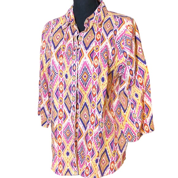 Chico’s Ikat Linen Button-Back Shirt No Iron 1/M - Picture 12 of 12